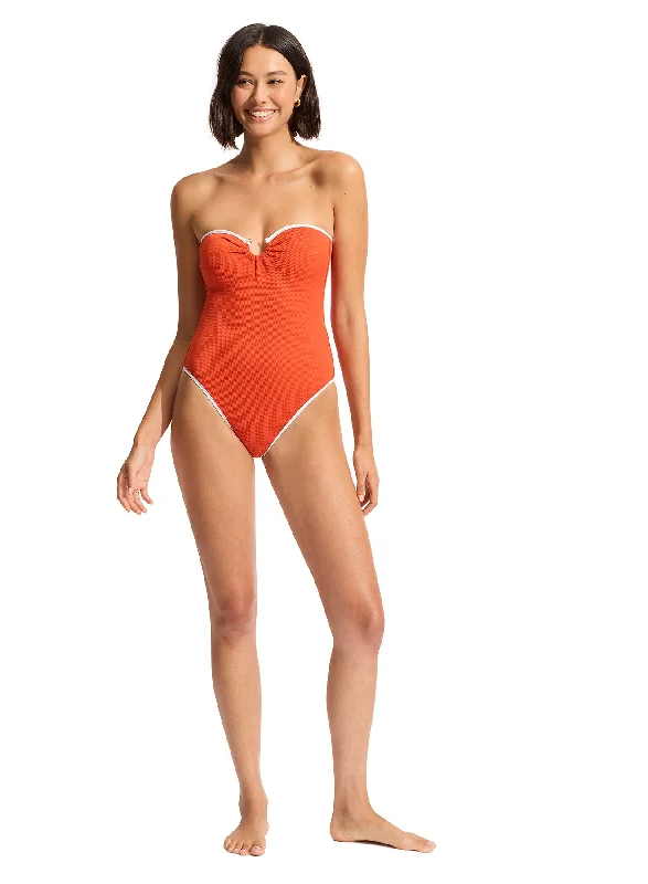 SEAFOLLY RING FRONT BANDEAU ONE PIECE - TAMARILLO