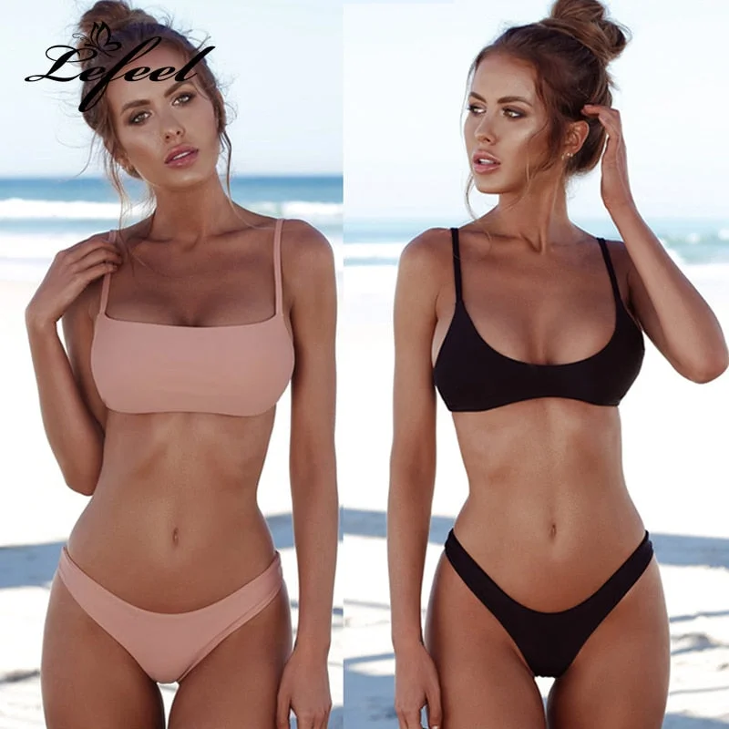 Lefeel 2019 Sexy Bikini Set Women Swimsuit Solid Bikini Backless Swimwear Low Waist Bathing Suit Female Brazilian Biquini Lefeel 2019 Sexy Bikini Set Women Swimsuit Solid Bikini Backless Swimwear Low Waist Bathing Suit Female Brazilian Biquini