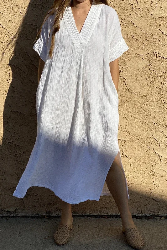 Sunset Vacation  Slit Textured Short Sleeve Cover-Up Dress