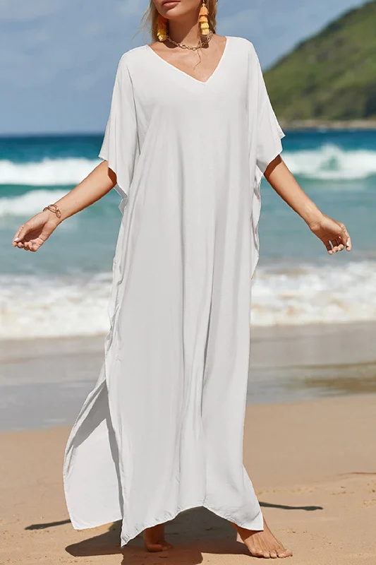 Sunset Vacation  Slit V-Neck Half Sleeve Cover-Up