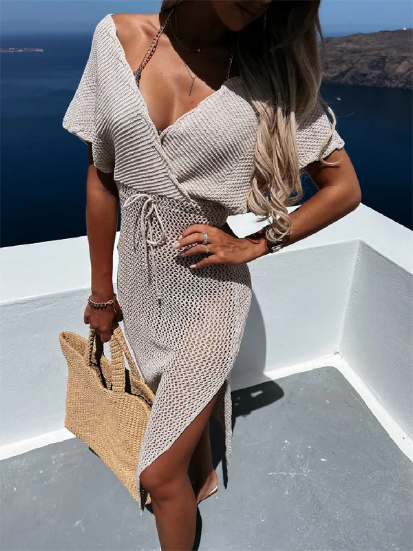 Sunset and Swim  Slit Surplice Cap Sleeve Cover Up