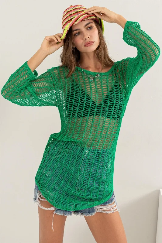 Sunset Vacation  HYFVE Crochet Long Sleeve Cover Up
