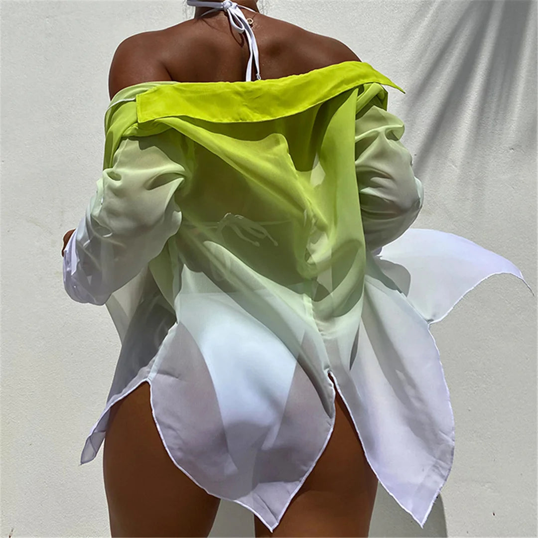 Sunshine Gradient Long Sleeve Beach Cover Up Shirt