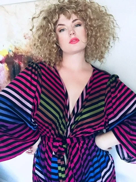 Plus Size Multicolor Stripe Robe- Jibri
